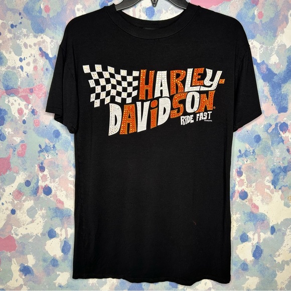 Harley-Davidson Tops - Harley Davidson Woman’s T Shirt Size Medium Rhinestones Studs Moto Read E20